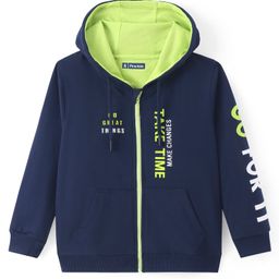 Pine Kids Knit Full Sleeves Hooded Front Open Sweat Jacket With Text Design & Kangaroo Pockets - Navy-image-71