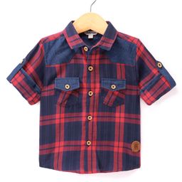 ToffyHouse 100% Woven Cotton Yarn Dyed Full Sleeves Collar Neck Checks Shirt - Red-image-126