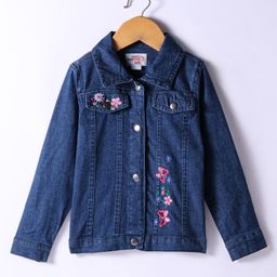 Under Fourteen Only Cotton Full Sleeves Floral & Butterfly Embroidered Jacket - Blue-picture-10