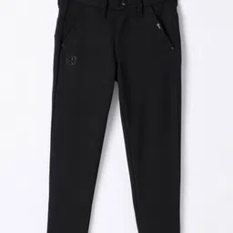 RUFF Cotton Woven Full Length Trouser With Logo Print - Black-picture-0