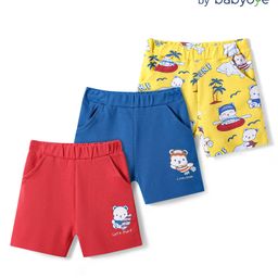 Babyoye 100% Cotton Knit Shorts With Animal Print & Eco Jiva Finish Pack of 3 - Red Blue & Yellow-image-11