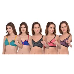 Fabme Pack Of 5 Sleeveless Solid Wire Free Nursing Bras - Multi Colour-image-56