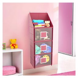 Kuber Industries Hanging Almirah | Folding Baby Almirah | 4 Compartments Storage Almirah | Hanging Wall Almirah | Wardrobe Organizer for Cloth-Shoes-Toys | Hathkadi | Maroon-21