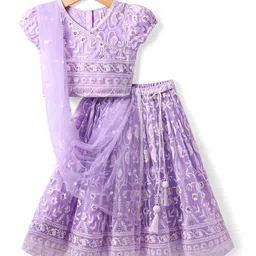 Babyhug Woven Short Sleeves Full Sequinned DetailingCholi Lehenga & Dupatta Set - Lavender-picture-17