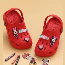 Disney by Yellow Bee Solid Perforated Clogs With Mickey & Friends Featuring Minnie Mouse & Heart Designed Charms - Red-picture-46