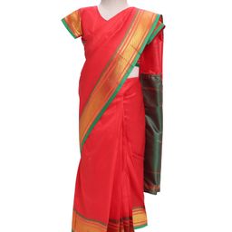 Bhartiya Paridhan Silk Saree with Half Sleeves Blouse & Zari Embroidery - Red-image-30