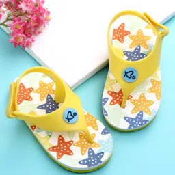 Babyoye Flip Flops with Velcro Closure & Star Print - White & Yellow-picture-29