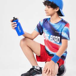 Pine Active Knit Half Sleeves T-Shirt with Text Print - Navy Blue-image-66