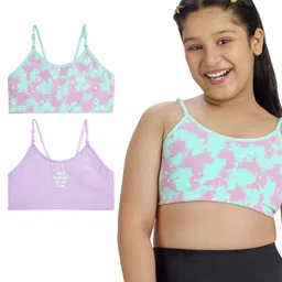 Plan B Cotton Elastane Knit Pack Of 2 The Magic Is In You Text Printed & Tie Dye Training Bras - Aruba & Lavender-picture-11