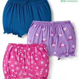 Babyoye Cotton Knit Floral Printed Bloomers Pack of 3 - Multicolor-picture-3