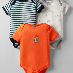 Kidi Wav Pack Of 3 Striped & Animals Printed Onesies - Multi Colour-picture-4