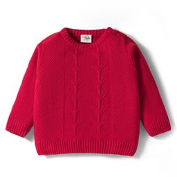 Doodle Poodle Knitted Full Sleeves Pullover Sweater With Cable Knit Design - Red-picture-17