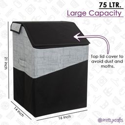 PrettyKrafts Laundry Square Shape Basket Bag,Foldable,Multipurpose,Carry Handles,Slanting Lid for Home, Cloth Storage,Single Jute Black image 2