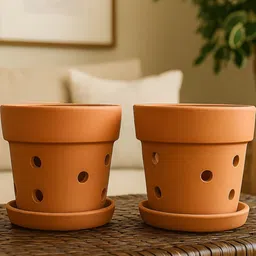 The handicraftian Gamala Orchid 2Pcs Orange-Colored Terracotta Large Planters - 4.5 Inch-picture-38