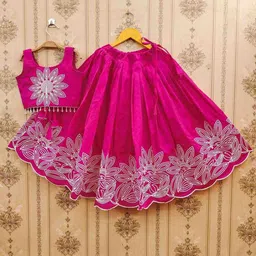 DHRUV CREATION Girls Embroidered Thread Work Ready to Wear Lehenga &-image-93