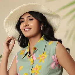 ARAVALII Floral Printed A-Line Dress-image-55