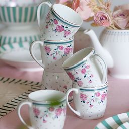 The Wishing Chair White & Green Floral Printed Ceramic Glossy Cups Set of Cups and Mugs-15