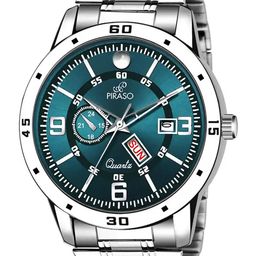 PIRASO Men Printed Dial & Stainless Analogue Watch D&D F95 BLUE SILVER CHAIN-image-0