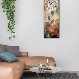 OLIVE TREE Grey & Brown Leaves Printed Wooden Contemporary Rectangle Shaped Wall Clock-15