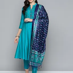 Jompers Women Floral Embroidered Regular Mirror Work Kurta with Trousers & With Dupatta-image-46
