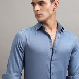 HIGHLANDER Men Spread Collar Textured Cotton Slim Fit Casual Shirt-picture-11
