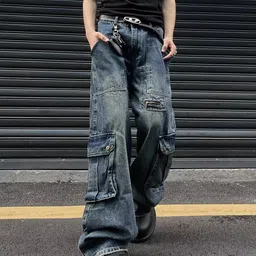 StyleCast Men Wide Leg Light Mid-Rise Cargo Styles Cotton Jeans-image-48