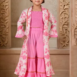 Sangria Girls Pure Cotton Shrug With Top & Sharara Clothing Set-image-77