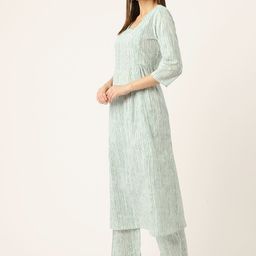 MISRI Embroidered Regular Beads & Stones Pure Cotton Kurta With Palazzos & Dupatta image 3