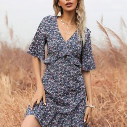 DressBerry Floral Print Empire Mini Dress-image-80