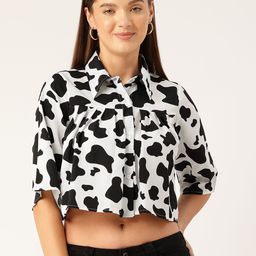 Rue Collection Animal Print Flared Sleeves Shirt Style Crop Top-picture-29