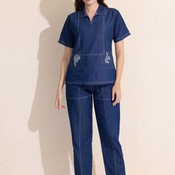 Arela Denim Top & Trousers Co-Ord Set-image-0