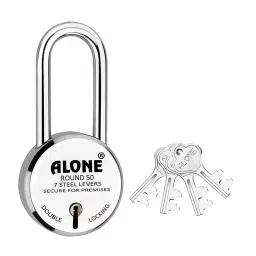 ALONE LOCKS 50 mm Alloy Steel Chrome with 4 Keys Long Shackle Door Padlock, ARLS4_50_1-9