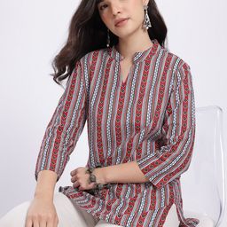 Anouk Rustic Striped Mandarin Collar Straight Kurti-picture-16
