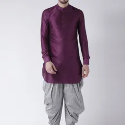 DEYANN Men Purple & Silver-Toned Solid Kurta with Patiala-image-81