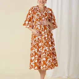 MeeMee Floral Print Flared Sleeve Maternity Fit & Flare Dress-image-46