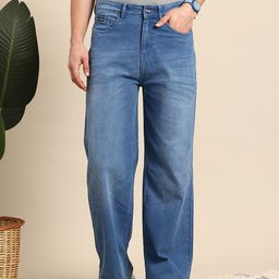 Mast & Harbour Men Wide Leg Light Fade Stretchable Jeans-image-80