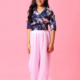 V-Mart Girls Printed Notched Lapel Collar Georgette Top With Trousers-52
