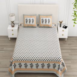 tundwal's White & Blue Floral Printed Cotton 210 TC King Bedsheet Set 2.74 m x 2.28 m-image-48