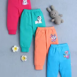 BUMZEE Infant Girls Pack Of 4 Printed Cotton Joggers-image-69