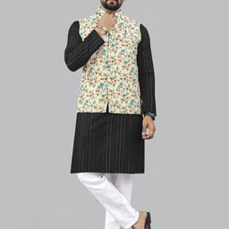 Leipzig Fashion Men Striped Regular Kurta with Pyjamas Comes with Nehru Jacket-picture-49