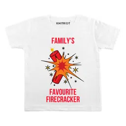 KNITROOT Half Sleeves Favourite Firecracker Printed Diwali Tee - White-picture-38