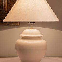 Homesake Ceramic Pot Shaped Table Lamp With Cone Shade LED Bulb - White-39