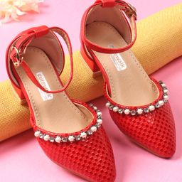 Cute Walk by Babyhug Bellies With Buckle Closure Pearl & Stud Embellishments- Red-image-81