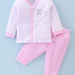 Zero Interlock Cotton Full Sleeves Night Suit With Teddy Print - Pink-picture-25