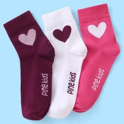 Pine Kids Ankle Length Socks With Heart & Text Design - White Pink & Maroon-image-88