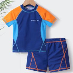 Kookie Kids  Raglan Sleeves Two Piece Swimsuit with Text Print - Navy Blue-image-63