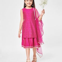 Babyhug Net Sleeveless Embroidered Ethnic Dress with Sequins - Fuschia-image-108