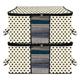 Kuber Industries Underbed Storage Bag   Clothes Storage Organizer  Blanket Cover with Clear Window  Zipper Closure & Handle Cloth Organizer  Dot-Design  Large  Pack of 2  Cream-17
