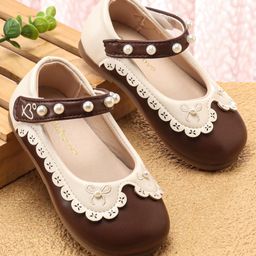 Babyoye Ballerinas with Velcro Closure & Applique - Brown-image-84