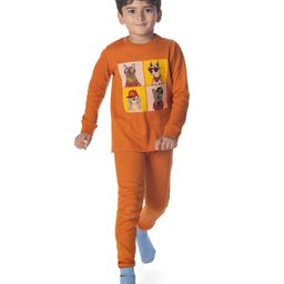 Plan B Cotton Blend Full Sleeves Dog Printed Thermal Tee & Joggers Set - Rust-image-87